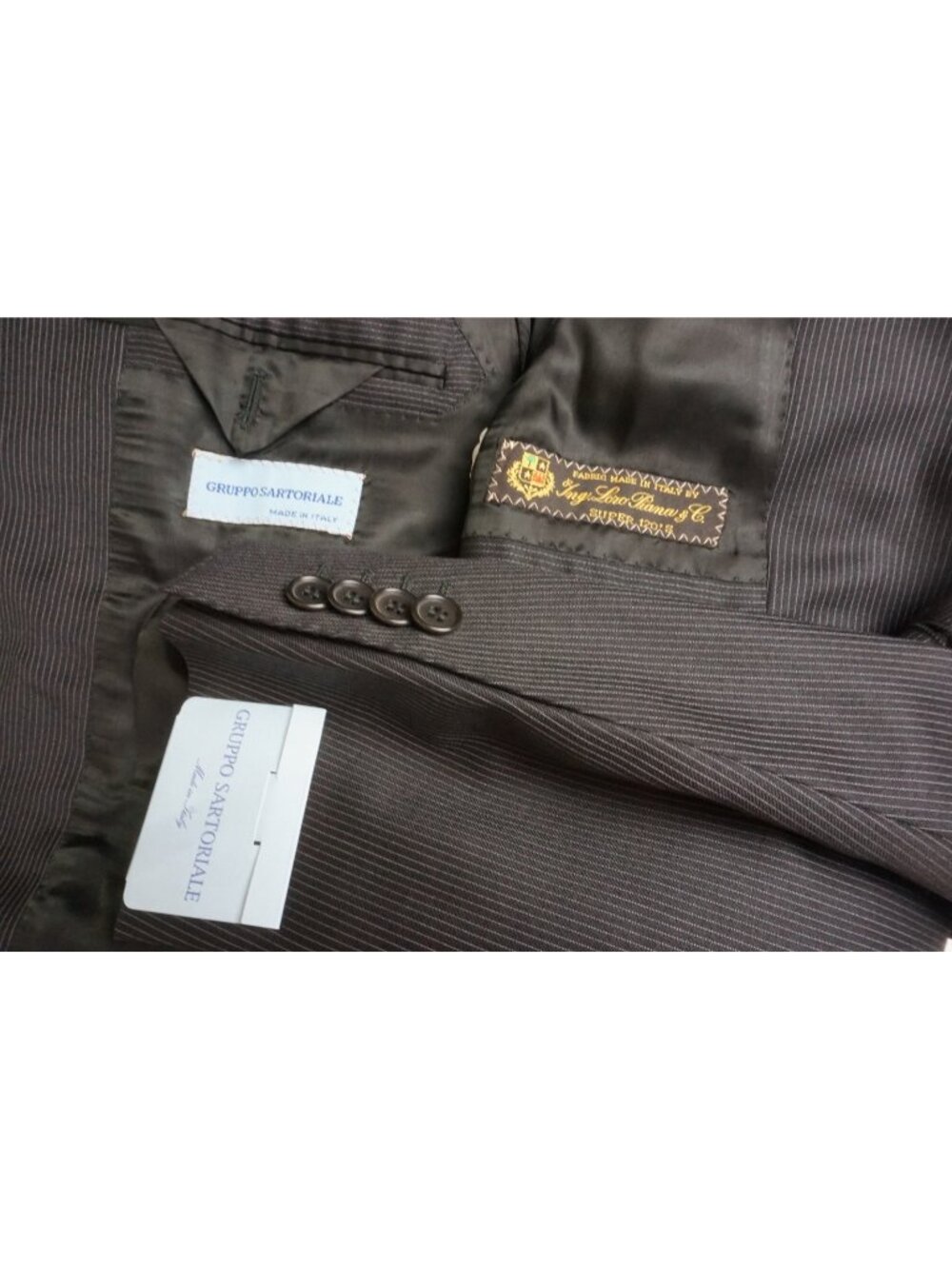 Gruppo Sartoriale Black Pinstriped Loro Piana S120 2 Pc Suit Jacket Pant 44R New